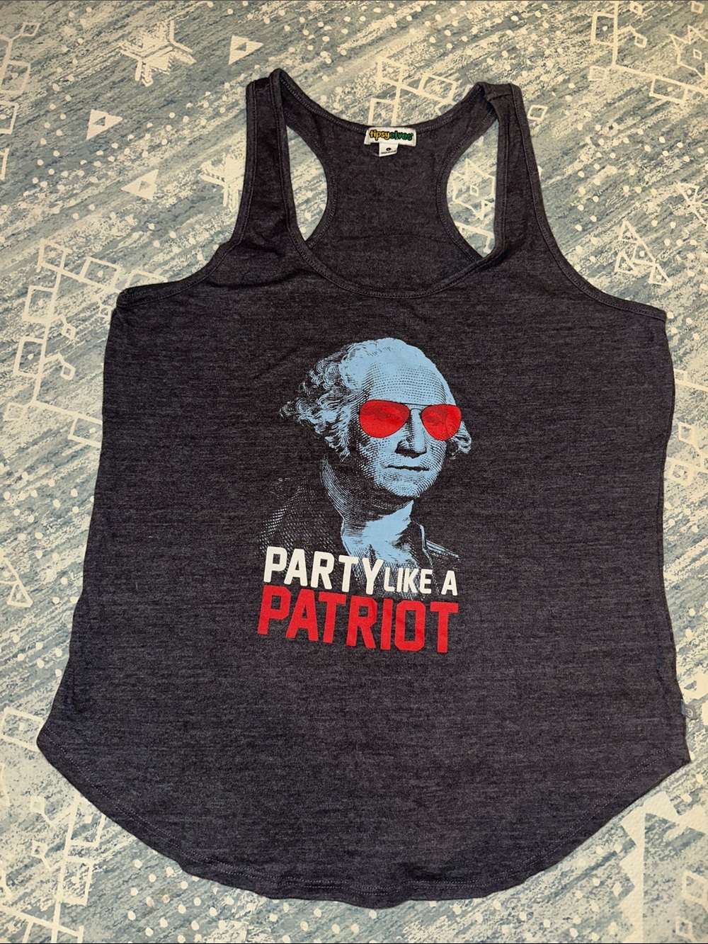 Tipsy Elves Party Like A Patriot George Washington Heather Navy Racerback Tank